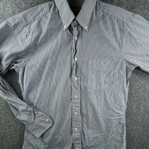 Gitman Bros Button Up Shirt Long Sleeve Blue Striped 15 34 USA Cotton Designer - Picture 2 of 15